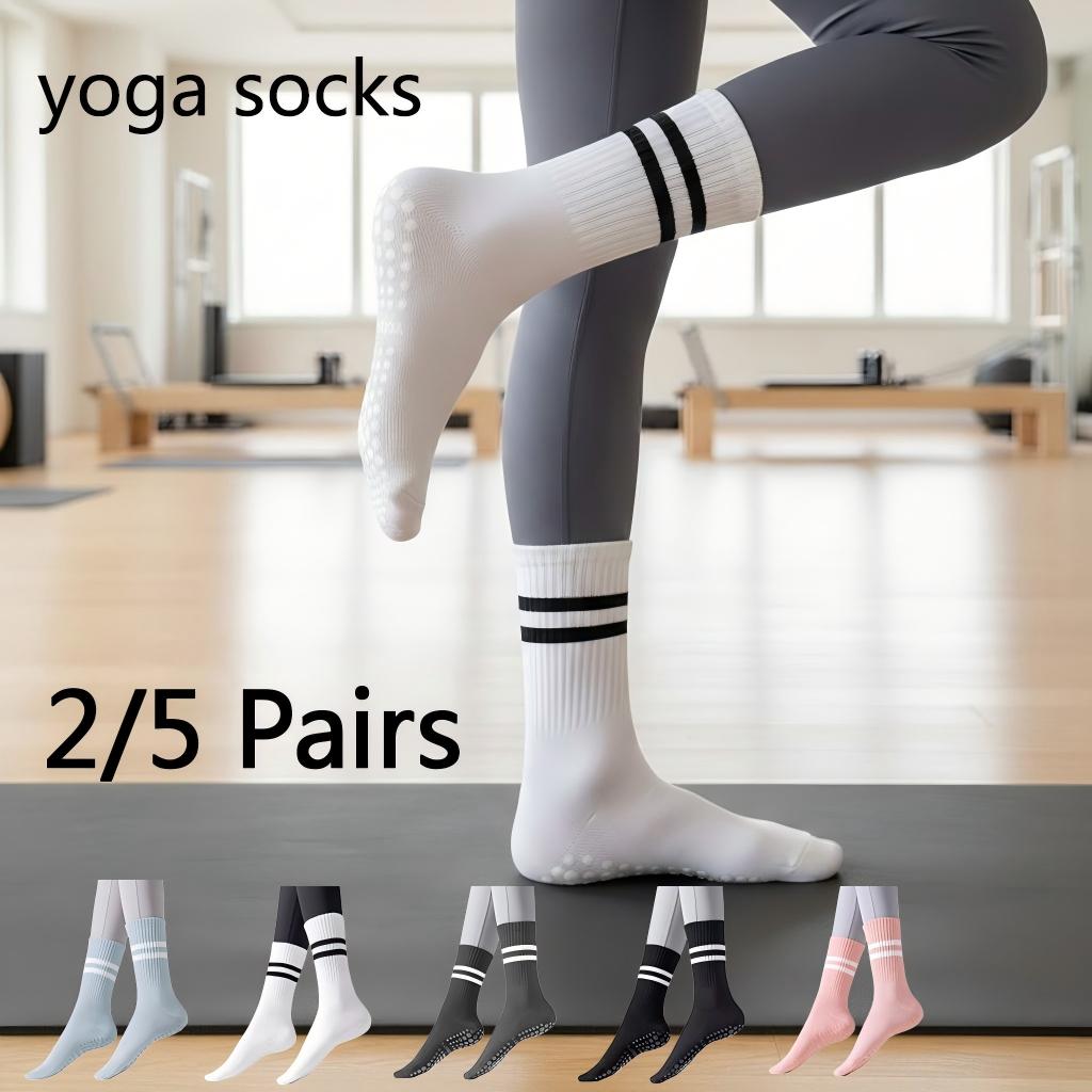 Yoga Fitness Gym - 女性用ノンスリップヨガソックス、グリップ付きピラティスソックス、2/5足セット、ダンス、バレ、ジム、フィットネスワークアウト用滑り止めソックス