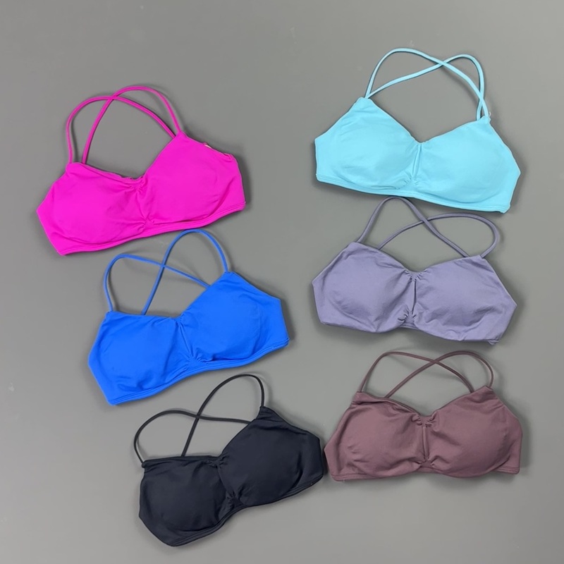 Yoga Fitness Body - HISTELLO フロントシャーリングクロスバックスポーツブラ女性薄型スパゲッティストラップパッド入りヨガブラソフト通気性タンクフィットネスワークアウトトップ