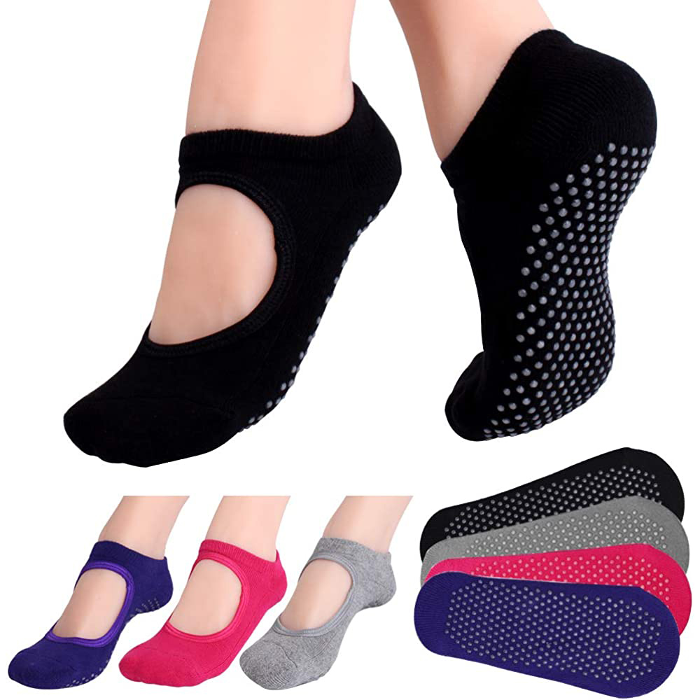 Yoga Fitness Gym - バックレスノンスリップフィットネスピラティスソックス綿女性スポーツヨガソックスバレエダンススリッパ裸足靴下ワークアウトジム用
