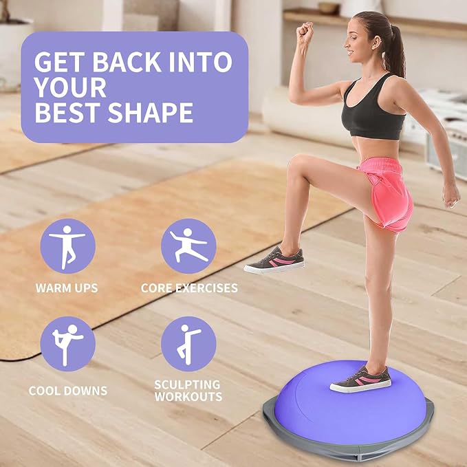 70cm ボスボール、滑り止め付き木製ベース付きインフレータ - Yoga Fitness Gym のレビューと価格