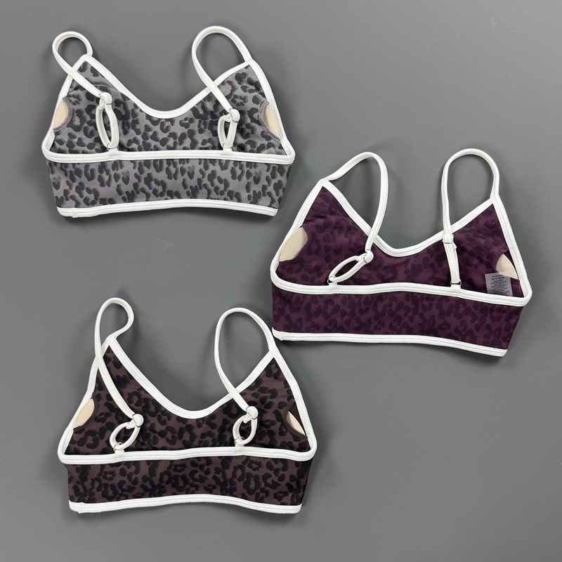 スポーツブラ女性ヒョウ柄薄型調節可能なストラップブラジャーリ - Yoga Fitness Exercises のレビューと価格