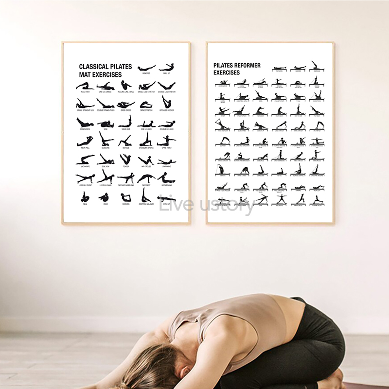 フレームレスピラティスワークアウトチャートポスターキャンバス - Yoga Fitness Gym のレビューと価格