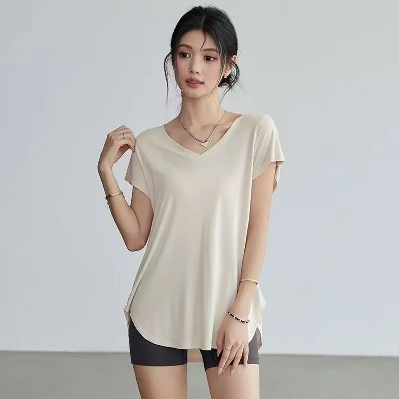 女性用スリムフィットラウンドネックヨガTシャツ半袖ストレッチ - Yoga Fitness Exercises のレビューと価格
