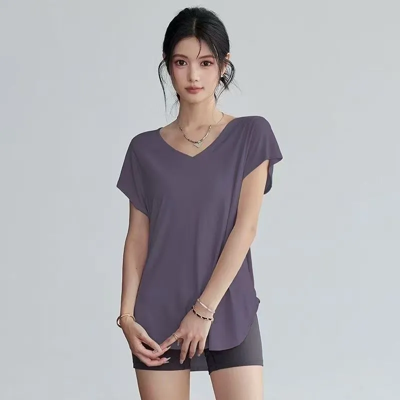 女性用スリムフィットラウンドネックヨガTシャツ半袖ストレッチ - Yoga Fitness Exercises のレビューと価格